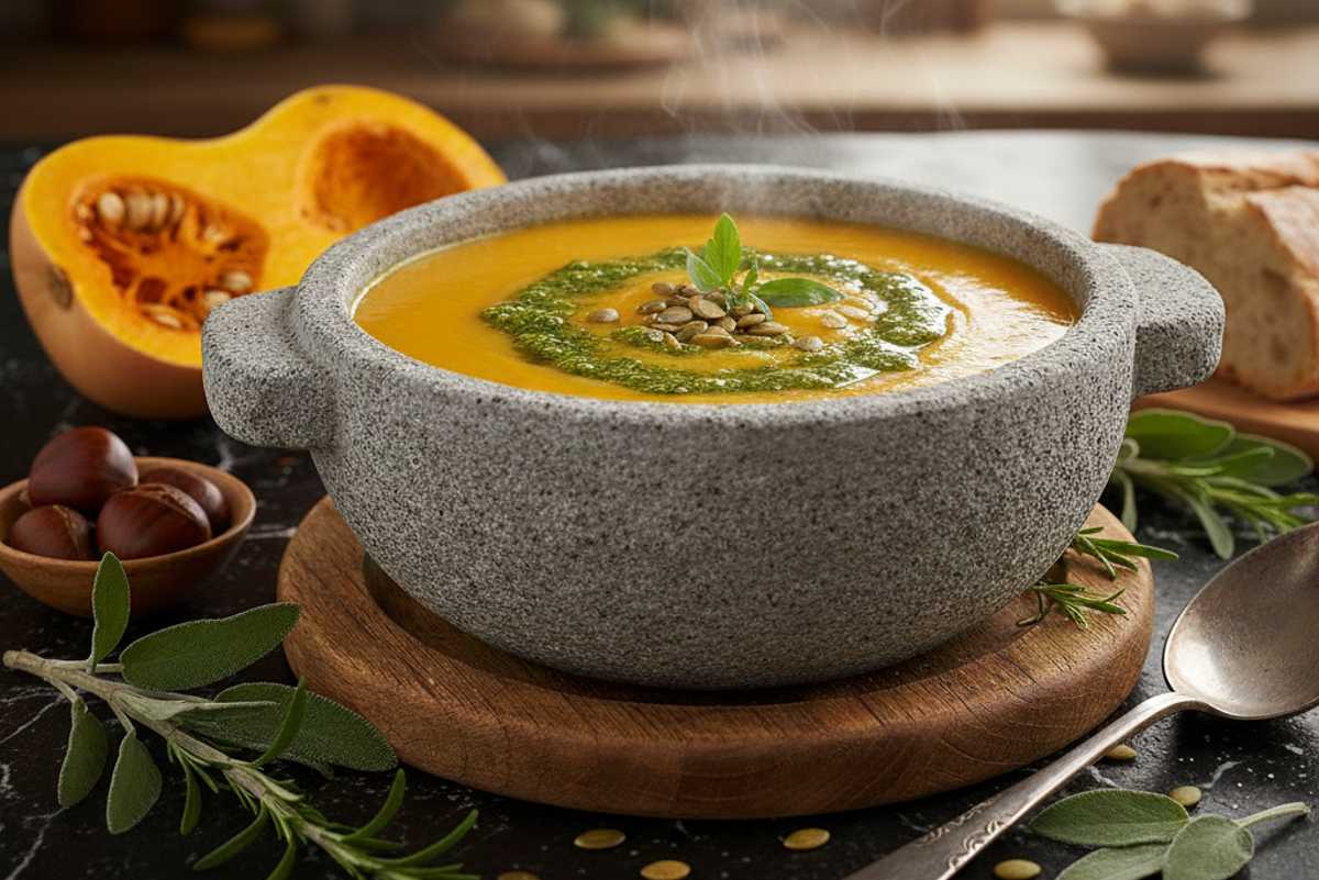 pompoensoep met kruidenpesto