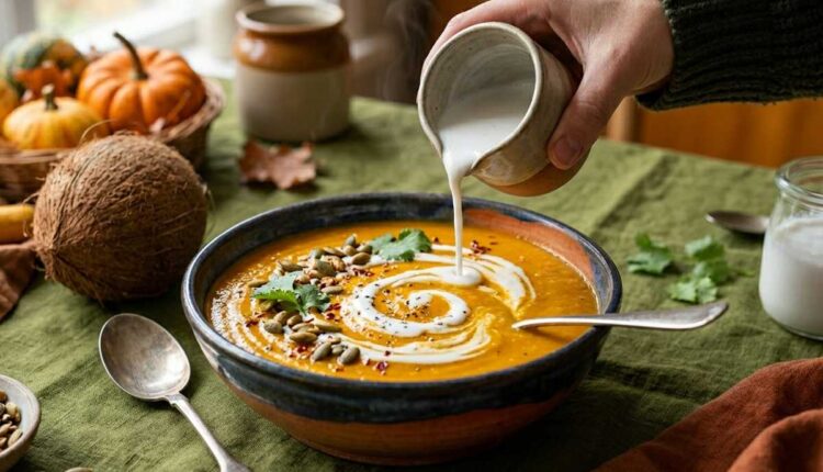 kokosmelk in pompoensoep