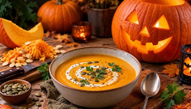 Halloween pompoensoep maken van een uitgeholde pompoen